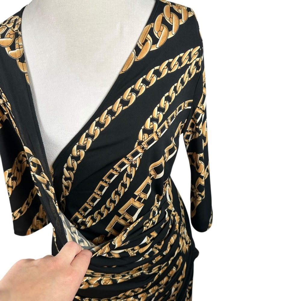 Janine Chain Link Print Faux Wrap Midi Sheath Dress Womens L Cocktail Vintage - Picture 9 of 10